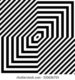 Black diamonds on white background. Symmetric geometric repeating hexagons. Stripped surface pattern design. Closed curves wallpaper. Digital paper for web design, textile print. Vector illustration
