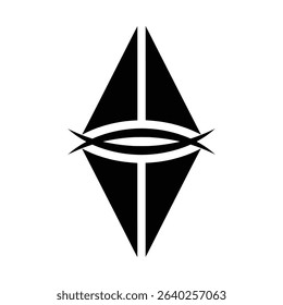 Black diamond-shaped logo with stylized eye-like design.