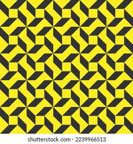 Black diamond-shaped pattern on yellow background. Black fan-shaped backdrop design. Diamond pattern background.