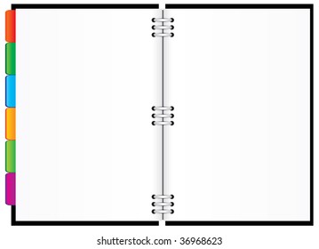 Black diary with colored tabs. Vector illustration