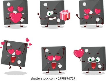 Black dice cartoon character with love cute emoticon. Vector illustration