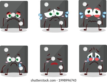 Black dice cartoon character with sad expression. Vector illustration