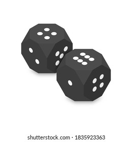Black dice, flat 3D isometric style, vector illustration.