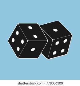 Black dice icon. Casino. Flat design. On the white background. Vector.