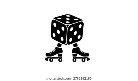 A black dice on roller skates illustration