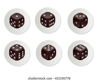 Black dice with rounded corners. 6 different variations. Vector Illustration.