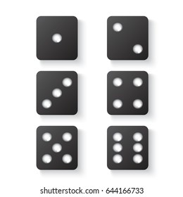 Black dice with shadow. View from above. Vector illustration.