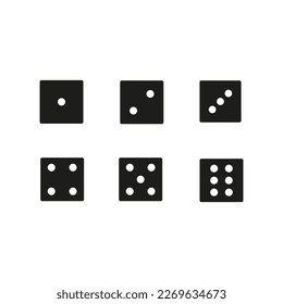 Lados negros de dados. Juego de iconos de juego. Ilustración vectorial.