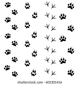 Black Different Animal and Bird Silhouettes Tracks Set Style Design Element Web. Vector illustration