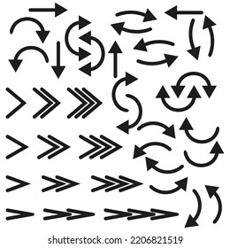 Unterschiedliche Pfeile schwarz. Symbol. Unterschiedliche Pfeile im abstrakten Stil. Vektorgrafik. Stockbild.