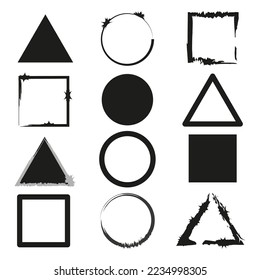 Black different brush geometric shapes. Wall art. Grunge texture. Geometric art. Vector illustration. stock image. 