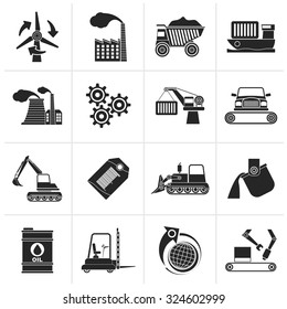 Black different kind of business and industry icons - vector icon set