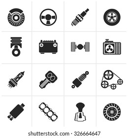 Black Different kind of car parts icons - vector icon set