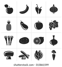 Black Different kind of fruit and vegetables icons - vector icon set