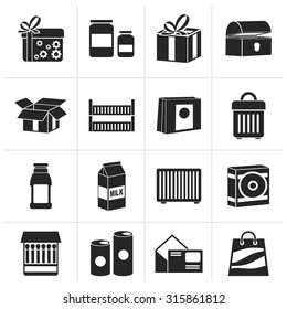 Black different kind of package icons - vector icon set