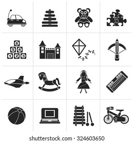 Black different kind of toys icons - vector icon set