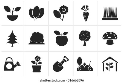 Black Different Plants and gardening Icons - vector icon set
