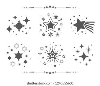 Black different sets of abstract silhouette stars icons design elements set on white background