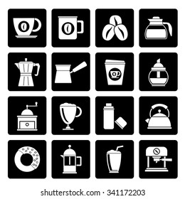 Black different types of coffee industry icons- vector icon set