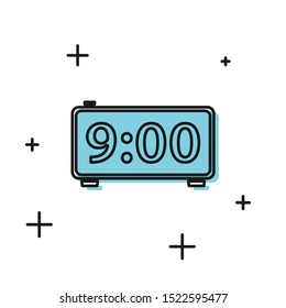 Black Digital alarm clock icon isolated on white background. Electronic watch alarm clock. Time icon.  Vector Illustration
