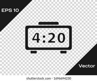 Black Digital alarm clock icon isolated on transparent background. Electronic watch alarm clock. Time icon. Vector Illustration
