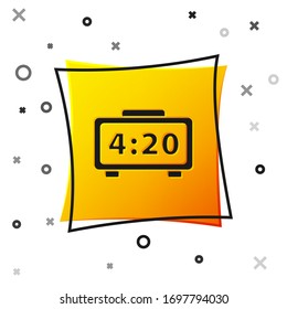 Black Digital alarm clock icon isolated on white background. Electronic watch alarm clock. Time icon. Yellow square button. Vector Illustration