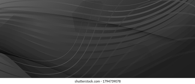 Black Digital Background. Flow Abstract Design. Vector Futuristic Lines. Minimal Digital Background. Modern Brochure. Fluid Stripes. Geometric Landing Page. Digital Background. Gray Template.