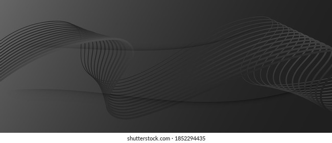 Fondo digital negro. Movimiento De Resumen De Fluidos. Líneas Futuristas vectoras. Antecedentes digitales empresariales. Textura moderna. Volante de flujo. Papel de escritorio dinámico. Fondo digital. Sitio Web Gris.