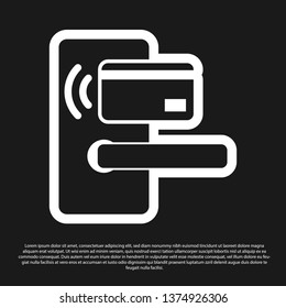 Black Digital door lock with wireless technology for unlock icon isolated on black background. Door handle sign. Security smart home of concept. Vector Illustration