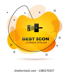 Black Digital door lock with wireless technology for unlock icon isolated on white background. Door handle sign. Security smart home of concept. Fluid color banner. Vector Illustration