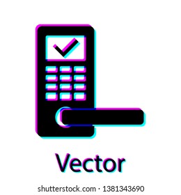 Black Digital door lock with wireless technology for unlock icon isolated on white background. Door handle sign. Security smart home of concept. Vector Illustration