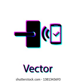 Black Digital door lock with wireless technology for unlock icon isolated on white background. Door handle sign. Security smart home of concept. Vector Illustration