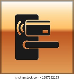 Black Digital door lock with wireless technology for unlock icon isolated on gold background. Door handle sign. Security smart home of concept. Vector Illustration