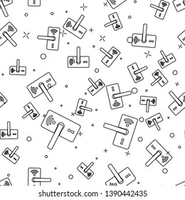 Black Digital door lock with wireless technology for unlock icon isolated seamless pattern on white background. Door handle sign. Security smart home of concept. Vector Illustration