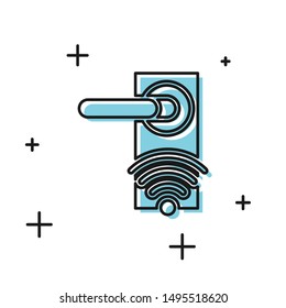 Black Digital door lock with wireless technology for unlock icon isolated on white background. Door handle sign. Security smart home.  Vector Illustration