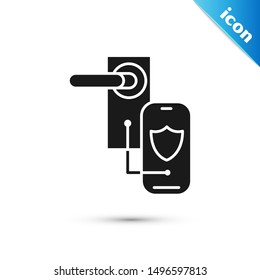 Black Digital door lock with wireless technology for lock icon isolated on white background. Door handle sign. Security smart home. Vector Illustration Black Digital door lock with wireless technology for lock icon isolated on white background. Door handle sign. Security smart home. Vector Illustration