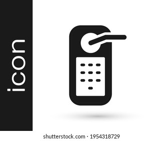 Black Digital door lock with wireless technology for unlock icon isolated on white background. Door handle sign. Security smart home.  Vector