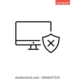 Laptop digital preto falhou ícone de linha insegura, simples desenho plano técnico inseguro ilustração infográfico pictograma vetor, logotipo do aplicativo botão da web elementos de interface do ux da interface ui isolados no fundo branco