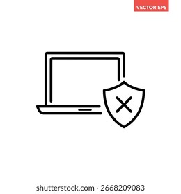 Schwarzes digitales Laptop ausgefallen unsichere Linie Symbol, einfache unsichere Tech-flache Design-Illustration Infografik Piktogramm Vektor, App-Logo Web-Taste ui ux Schnittstellenelemente einzeln auf weißem Hintergrund