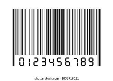 black digital number zero to nine with bar code isolated on white.