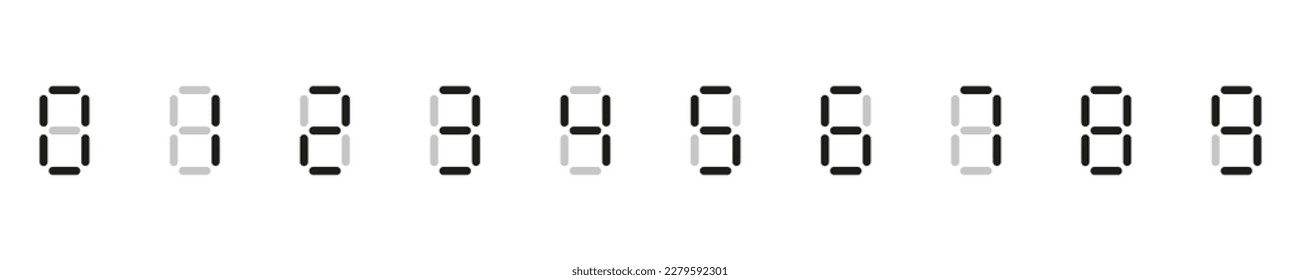 Black digital numbers  0 - 9. Vector isolated elements. Digital calculator number set. EPS 10