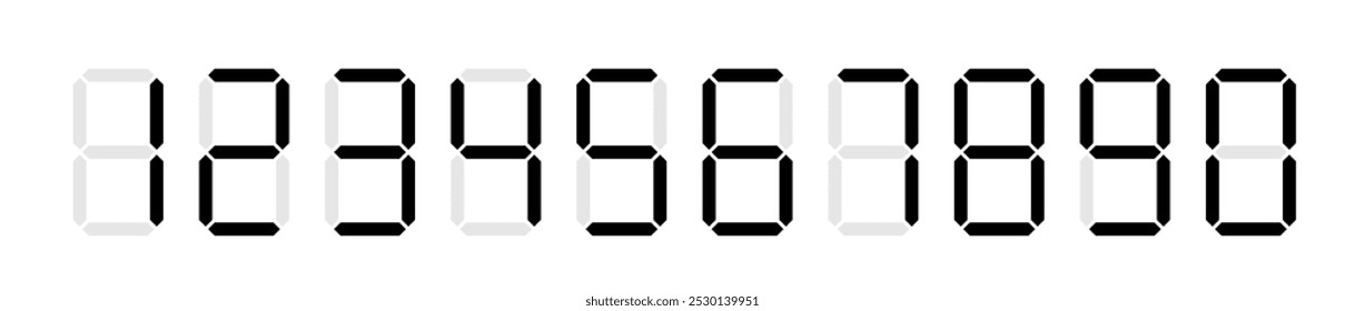 Black digital numbers. Digital clock numbers. Vector illustration