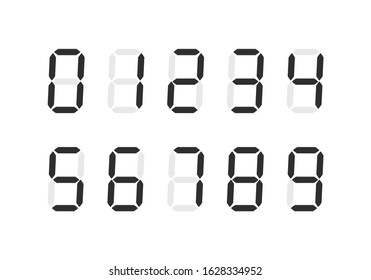 Black digital numbers for Lcd electronic devices screen isolated on white background. Vector Illustration