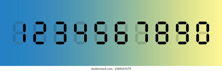 Black Digital Numbers – Seven-Segment Display for Calculators, Clocks, and Meters