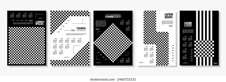 Black digital pixel square abstract cover design set
