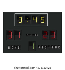 Black Digital Scoreboard With Time, Home And Visitor Score, Round Vector. Basketball Scoreboard, Football Scoreboard, Soccer Scoreboard