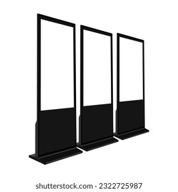 Black Digital Signages With Blank Screens, Side Perspective View. Vector Illustration