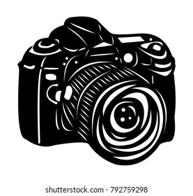 Black digital SLR camera isolated on white background