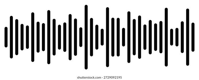 Ecualizador de onda de sonido digital negro aislado en visualización del espectro de audio de fondo blanco.