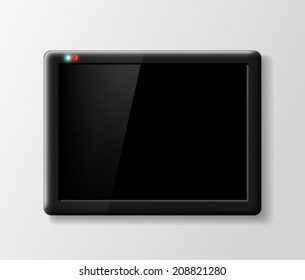 black digital tablet on a gray background